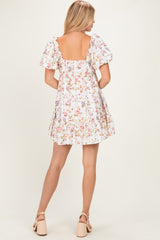 Ivory Floral Puff Sleeve Mini Dress