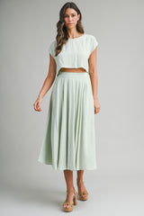Sage Crop Top Midi Skirt Set