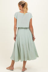 Sage Crop Top Midi Skirt Maternity Set