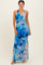 Blue Floral Halter Mesh Maxi Dress
