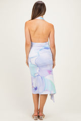 Lilac Print Asymmetrical Halter Maternity Midi Dress
