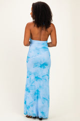 Light Blue Floral Cowl Maxi Dress