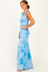 Light Blue Floral Cowl Maxi Dress