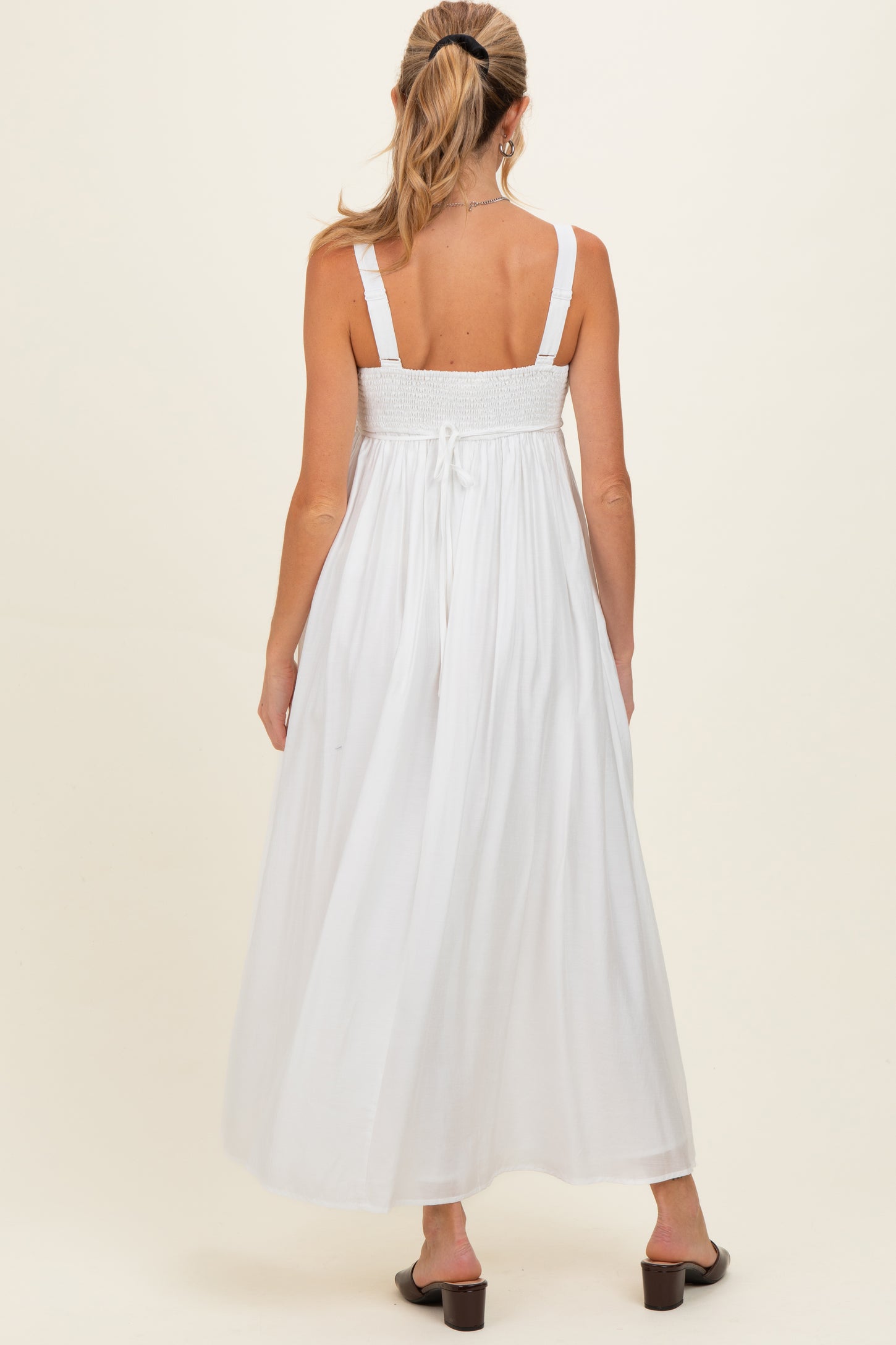 Ivory Coastal Square Neck Empire Waist Tie Maternity Maxi Dress