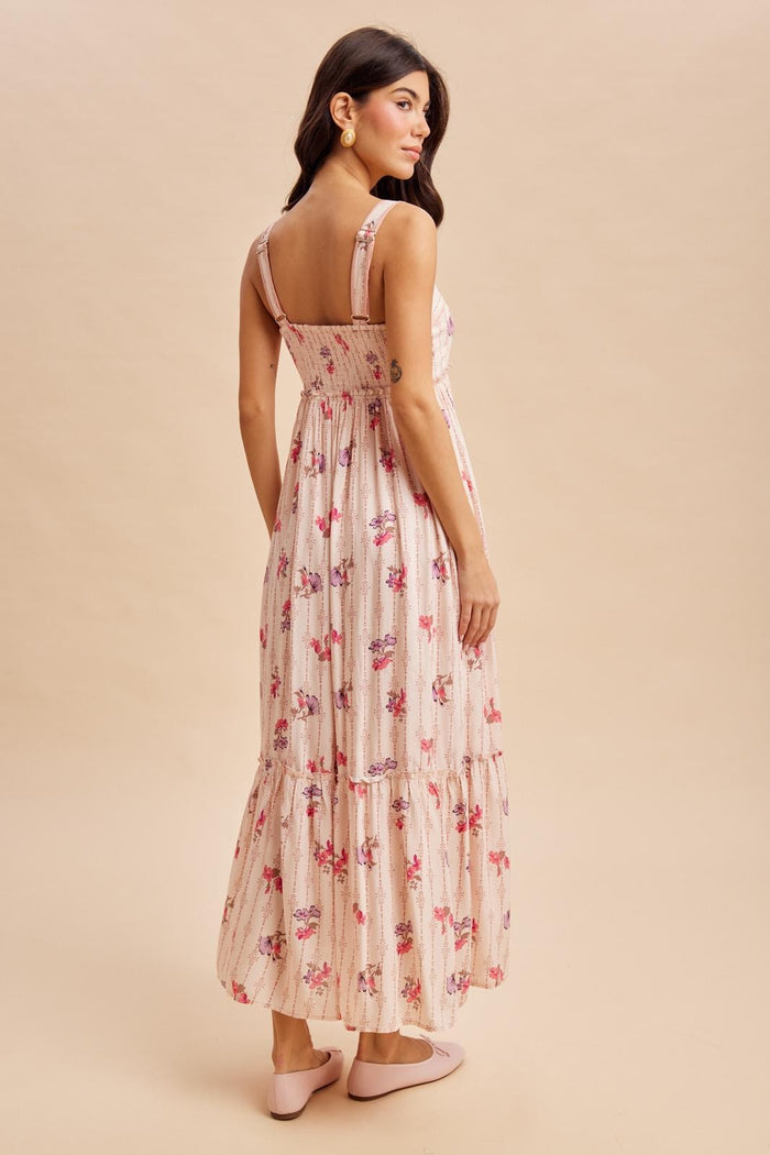 Peach Multi Floral Sleeveless Maxi Dress