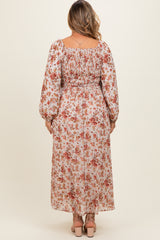 Cream Floral Square Neck Front Tie Maternity Plus Midi Dress