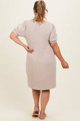 Beige Ribbed Knit Maternity Plus Midi Dress