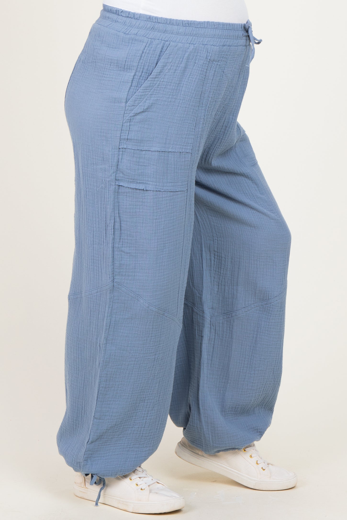 Blue Gauze Cinched Hem Maternity Pants