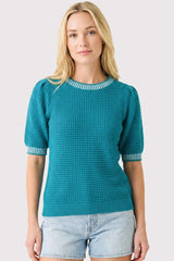 Light Teal Waffle Knit Sweater Top