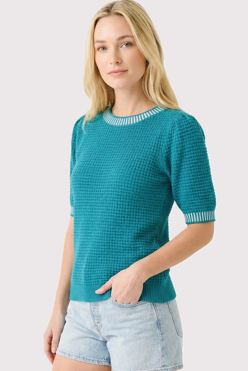 Light Teal Waffle Knit Sweater Top