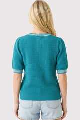 Light Teal Waffle Knit Sweater Top