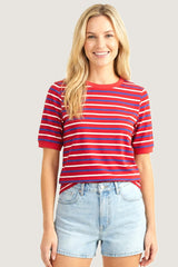 Red Striped Maternity Short Sleeve Top