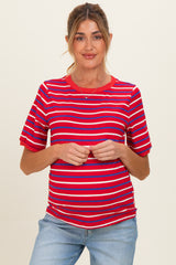Red Striped Maternity Short Sleeve Top