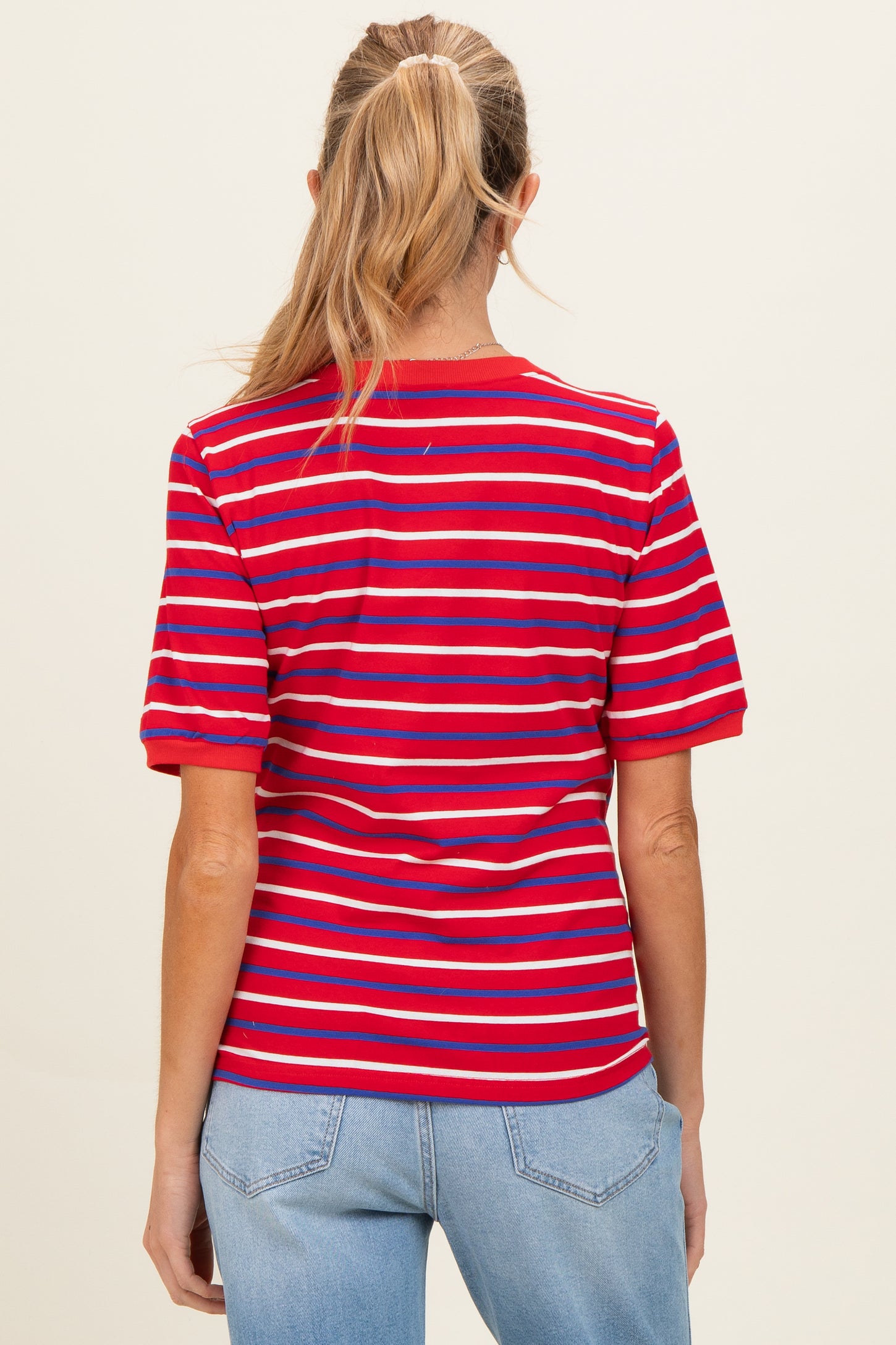 Red Striped Maternity Short Sleeve Top