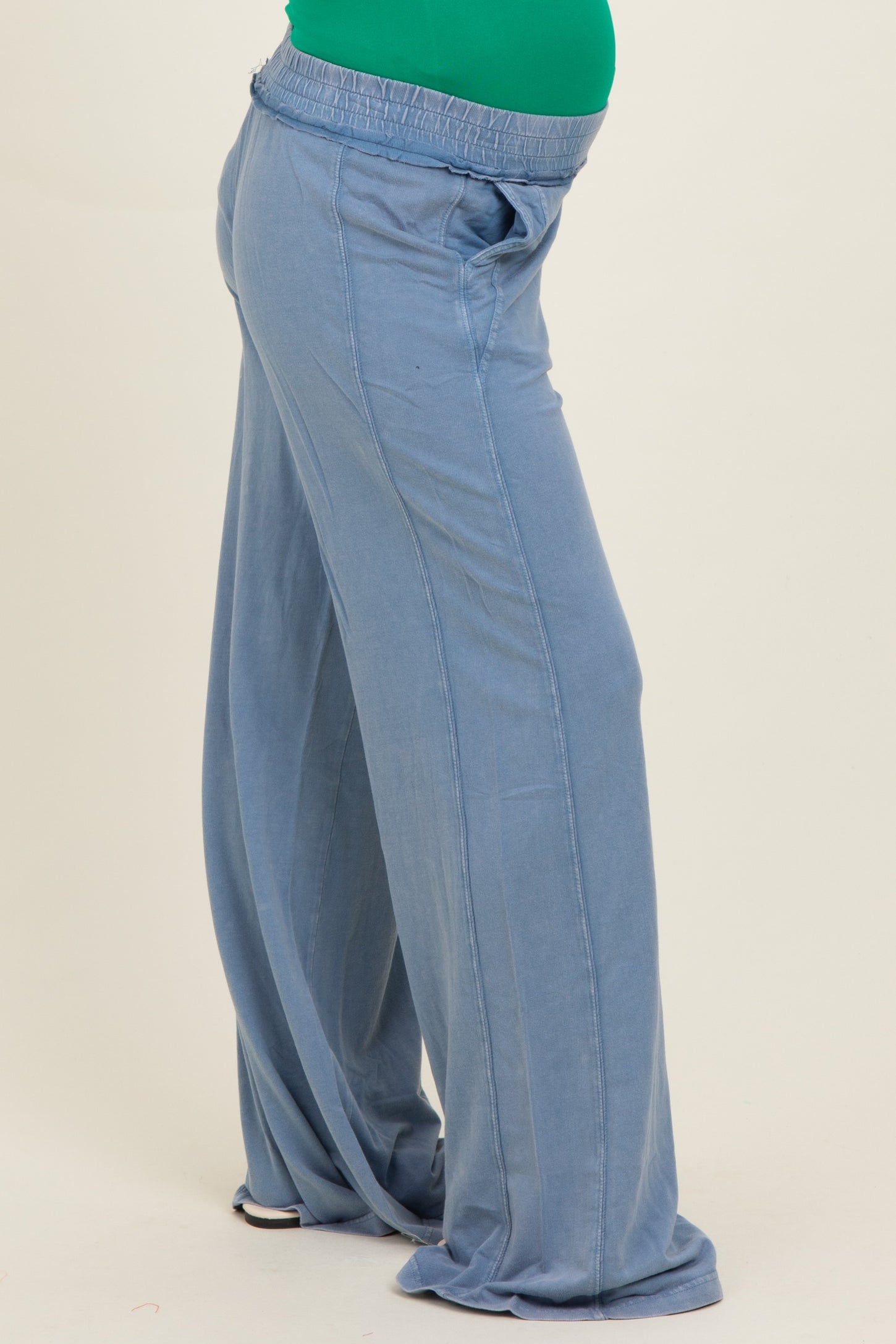 Dusty Blue Mineral Wash Wide Leg Maternity Pants