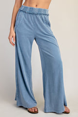 Dusty Blue Mineral Wash Wide Leg Pants