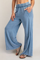 Dusty Blue Mineral Wash Wide Leg Pants