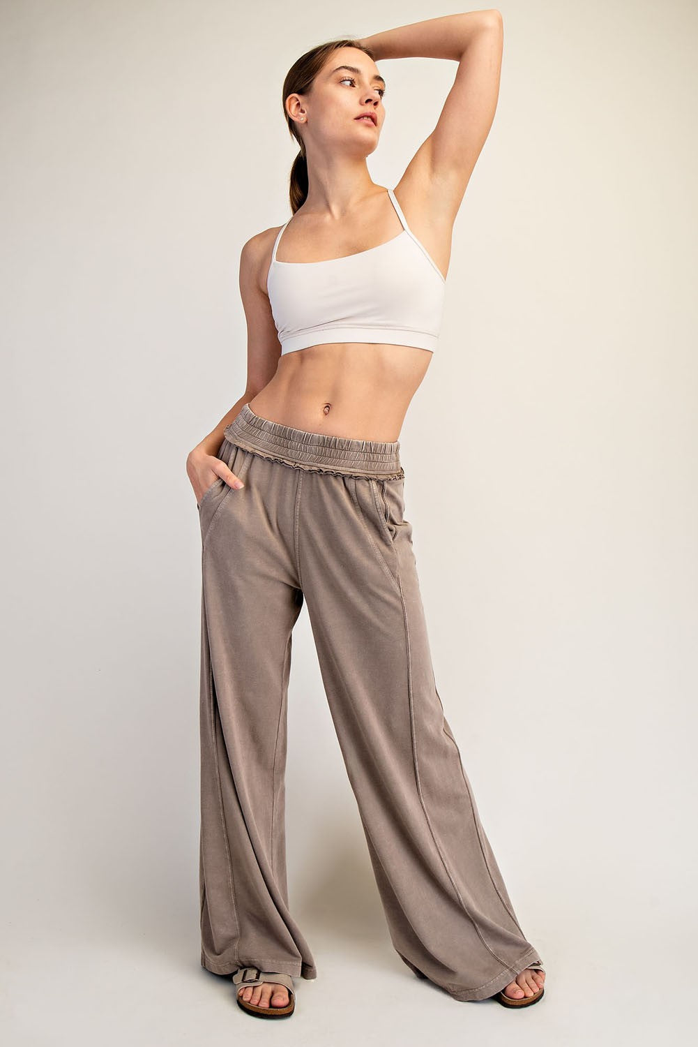 Coffee Mineral Wash Wide Leg Pants