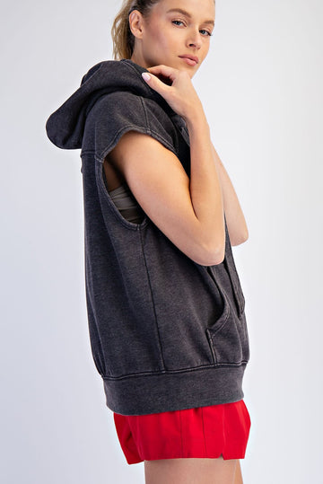 Black Mineral Wash Sleeveless Hoodie