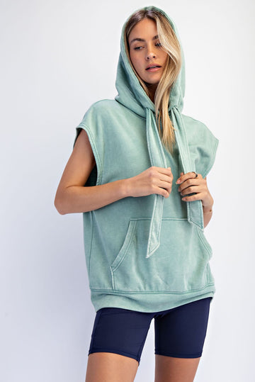 Sage Mineral Wash Sleeveless Hoodie