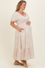 Ivory Floral V-Neck Maternity Plus Maxi Dress
