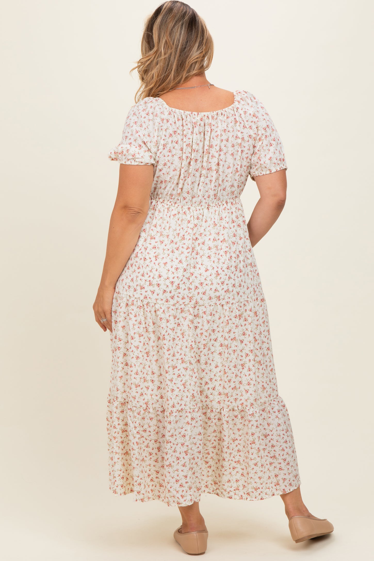 Ivory Floral V-Neck Maternity Plus Maxi Dress
