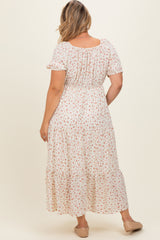 Ivory Floral V-Neck Maternity Plus Maxi Dress