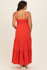 Tomato Red Tiered Maternity Maxi Dress