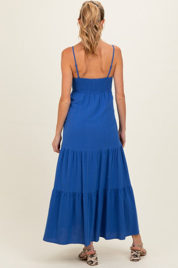Royal Blue Tiered Maternity Maxi Dress