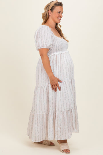 Light Yellow Floral Stripe Tiered Maternity Plus Maxi Dress