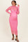 Pink Polka Dot Mesh Overlay Maternity Midi Dress