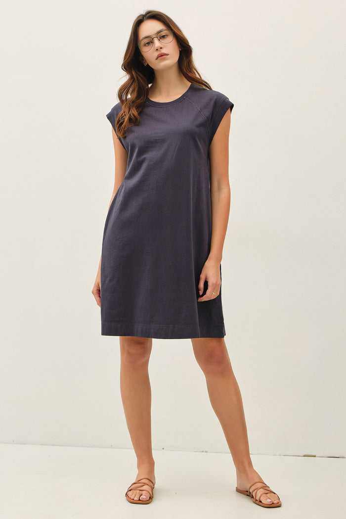 Charcoal Garment Washed Casual Capped Sleeve Maternity Dress