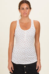 Red Floral Pointelle Knit Button Tank Top