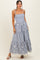 Navy Striped Embroidered Shoulder Tie Midi Dress