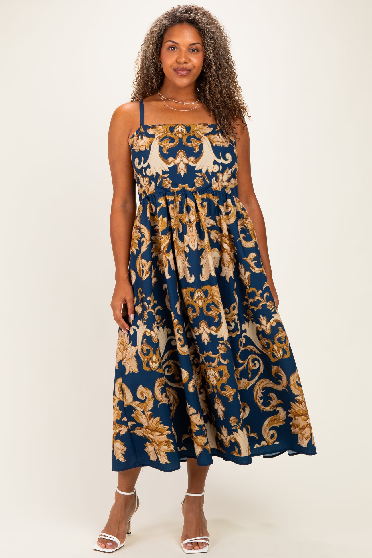 Dark Teal Damask Sleeveless Maternity Plus Maxi Dress