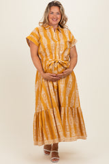 Mustard Damask Print Maternity Plus Midi Shirt Dress