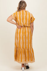Mustard Damask Print Maternity Plus Midi Shirt Dress