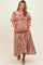 Pink Floral Smocked Puffed Sleeve Maternity Plus Midi Dress