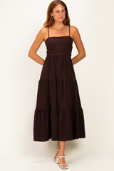 Brown Tiered Cutout Tie Back Midi Dress