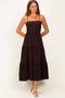 Brown Tiered Cutout Tie Back Midi Dress