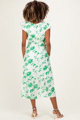Green Floral Button Detail Maternity Midi Dress