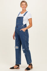 Navy Distressed Denim Maternity Overalls
