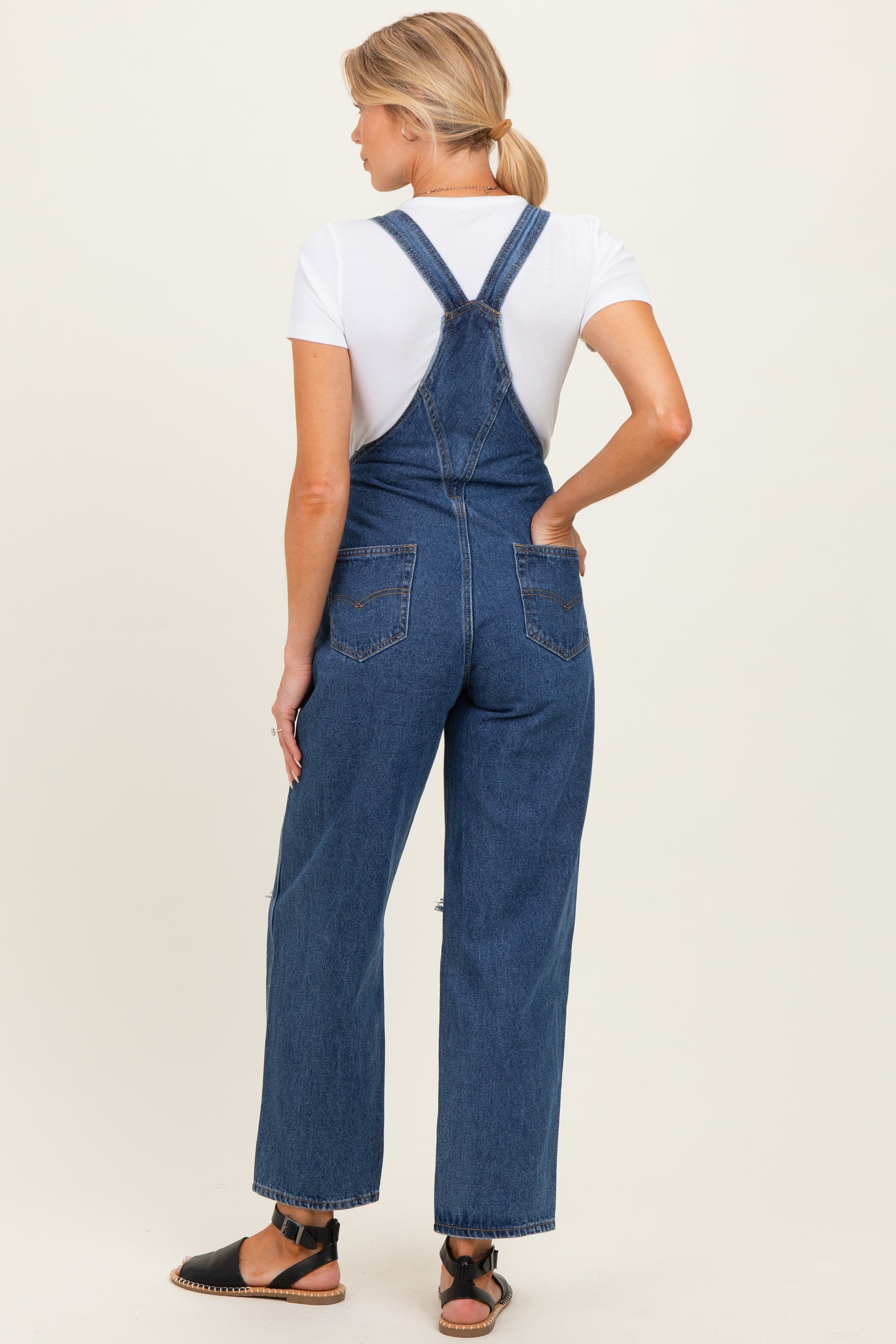 Navy Distressed Denim Maternity Overalls