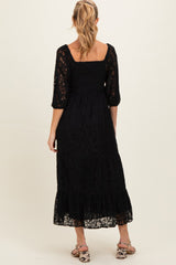 Black Lace Smocked Maternity Midi Dress