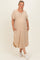 Camel Striped Button Detail Maternity Plus Midi Dress