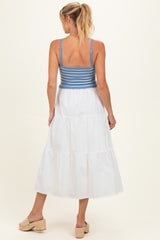 Blue Striped Knit Top Tiered Maternity Midi Dress