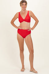 Red Twist Front V-Neck Bikini Set