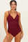 Dark Red Ribbed O-Ring Strap Cutout Back One Piece Swimsuit