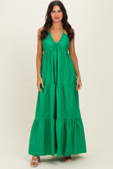 Green Cutout Halter Neck Maxi Dress