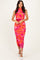 Orange Floral Ruched High Neck Midi Dress